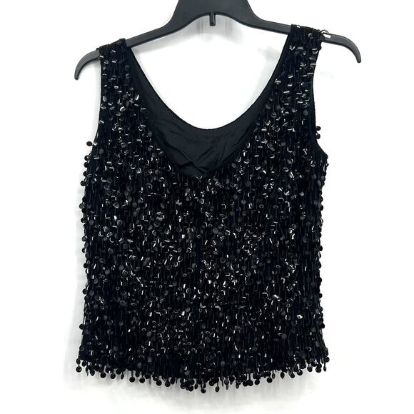 Miss Sun Valley Import VTG 1960s Wool Hong Kong Black Beads Singlet Blouse Large - Picture 2 of 7